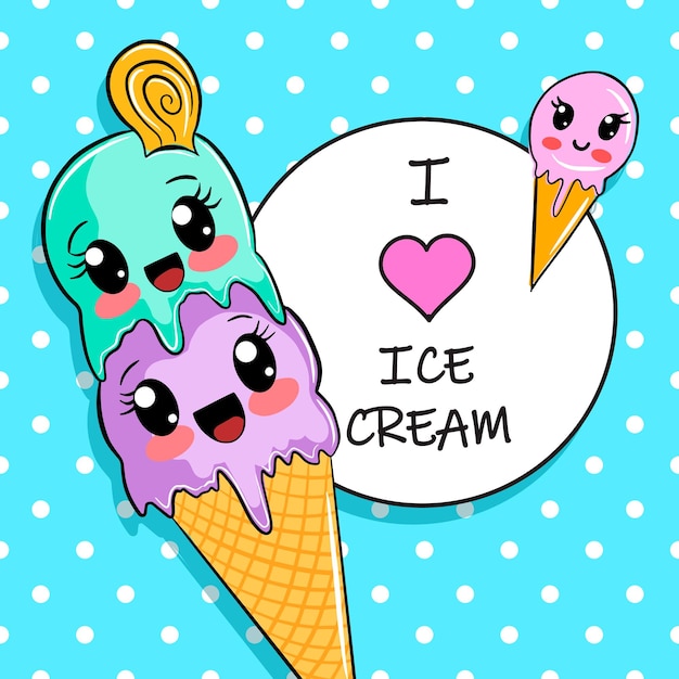 Vector i love ice cream kawaii poster vector illustration