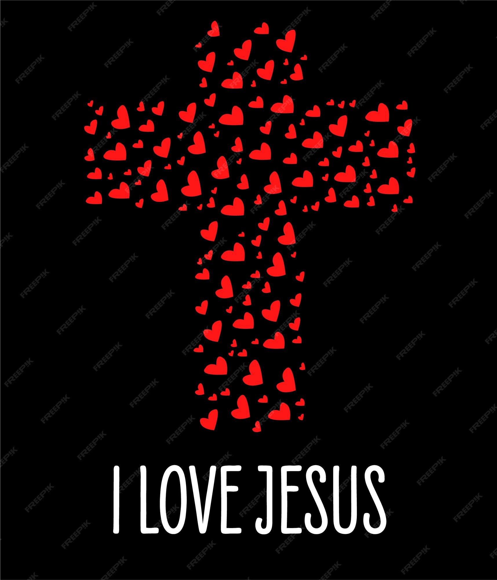 Premium Vector | I love jesus christ my lord cross of hearts