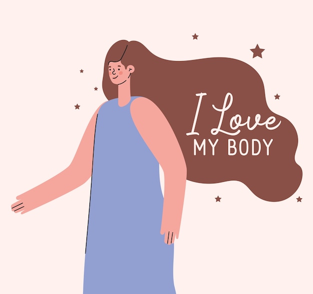 Amo il mio corpo con il disegno del fumetto della donna, cura te stesso tema