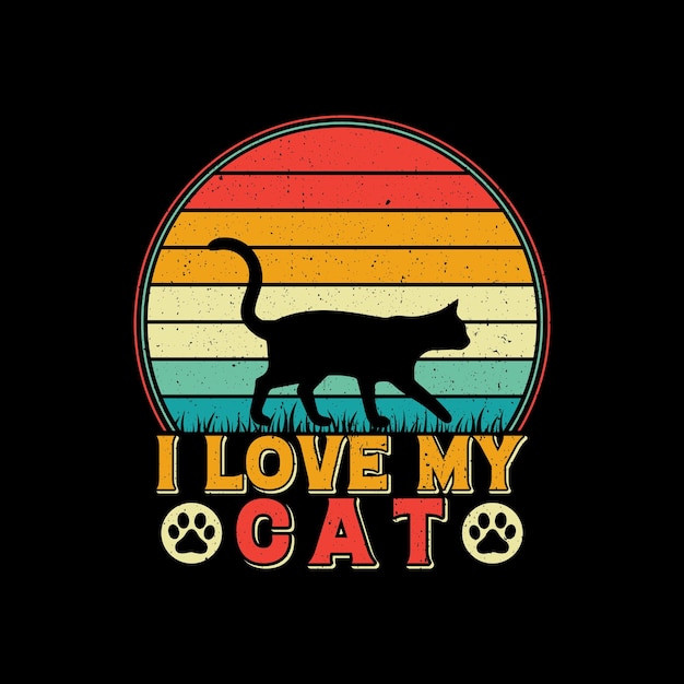 I love my cat t-shirt design, per il design di t-shirt gatto retrò, design t-shirt vintage, t-shirt tramonto