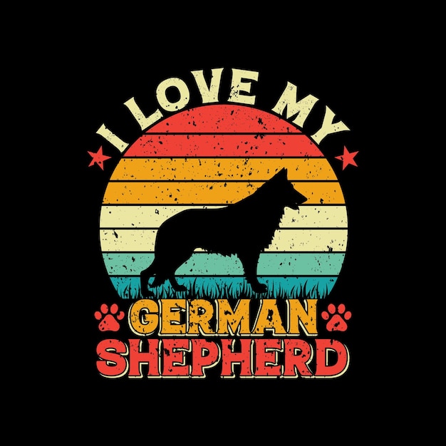 I love my german shepherd t-shirt design, funny smooth fox terrier vintage retro sunset silhouette