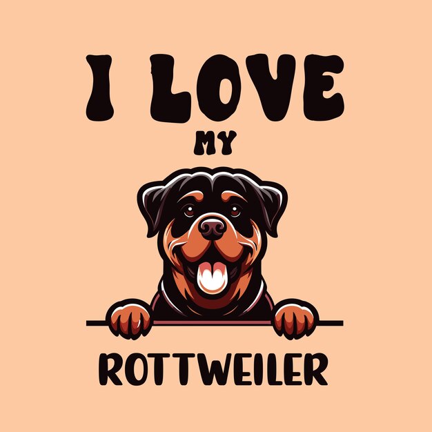 Я люблю свою футболку с собакой-ротвейлером Дизайн Вектор