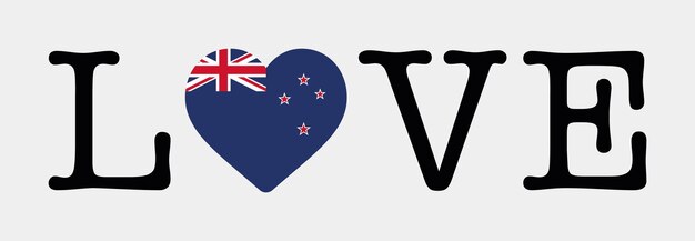 Я люблю флаг Новой Зеландии, иконка сердца, векторная иллюстрация