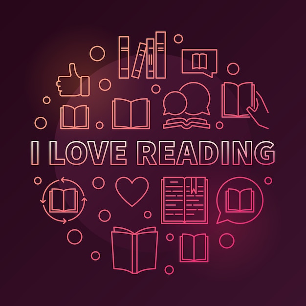 I love reading vector circular colorful outline illustration