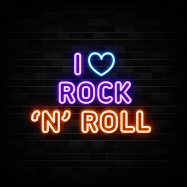 Amo il rock and roll insegne al neon modello di disegno vettoriale in stile neon