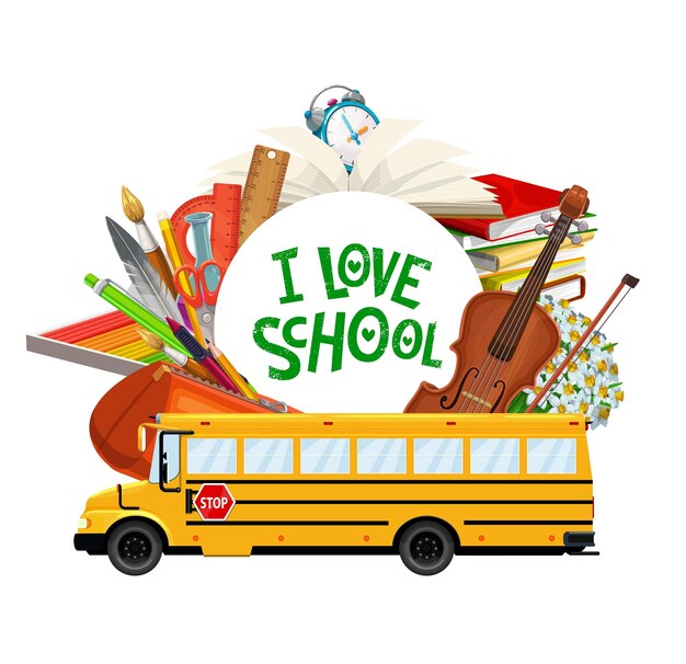 I love school school bus with education supplies