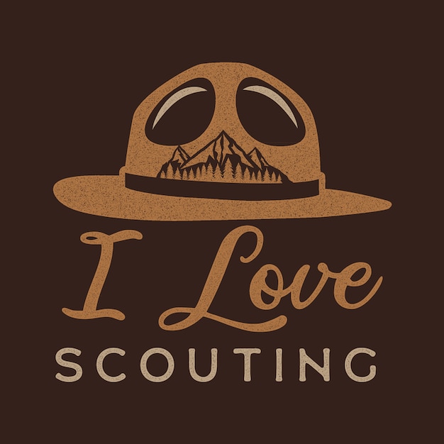 Adoro scouting logo design. patch scout boy badge distintivo. design da campo per t-shirt, altre stampe. etichetta per insegne da esterno. azione