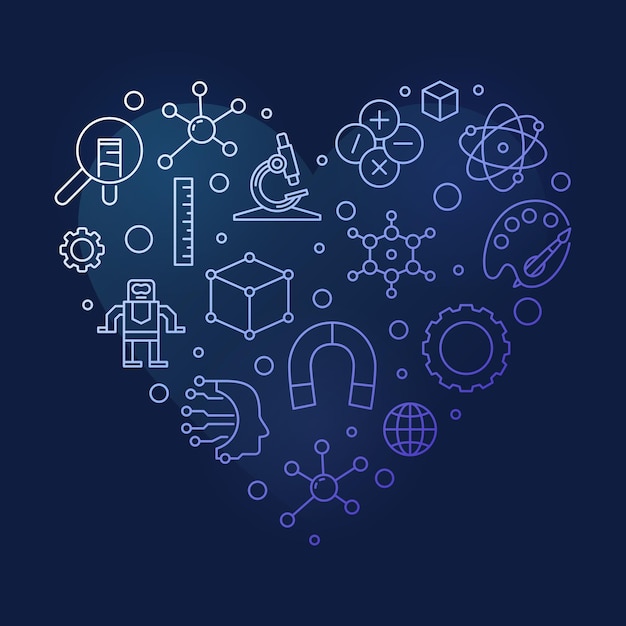 I Love STEAM heart shaped blue modern outline banner Science concept creative illustration