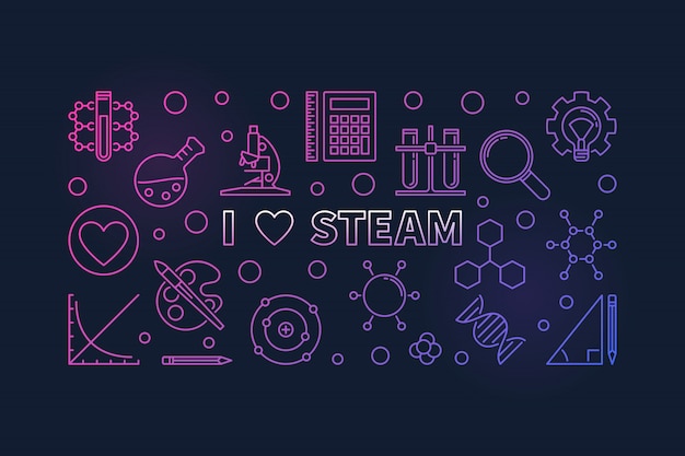 I Love STEAM vector colored banner