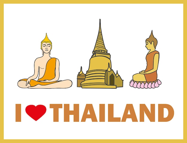 I love Thailand Buddha and stupa vector illustration