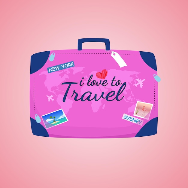 i love to Travel with Suitcase premium vector illustration