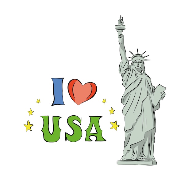 Vector i love the united states of america statue of liberty vector illustration