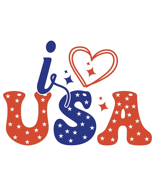 Vector i love usa with drawing love and star 4th of july pattern typography tshirt design