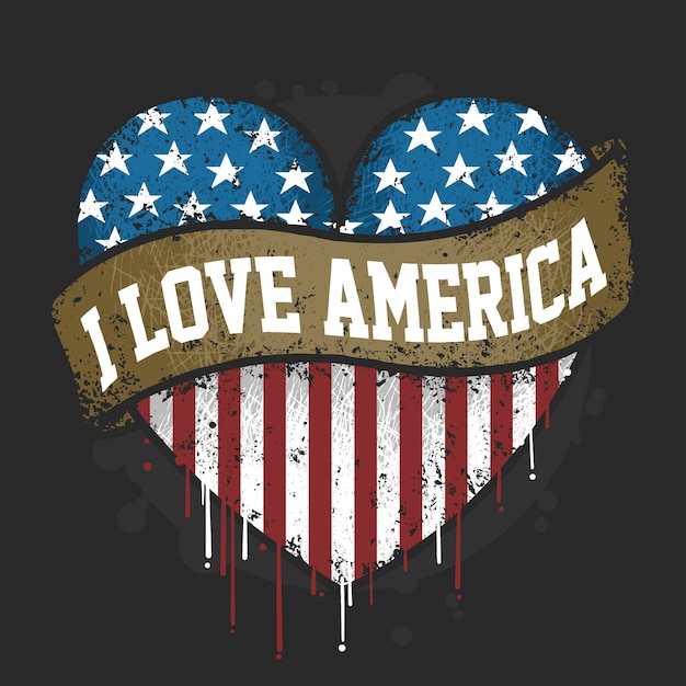 Ti amo la bandiera america usa con il vettore di grunge artwork