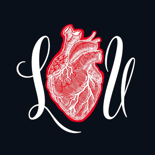 I love you. beautiful human heart. hand-drawn illustration