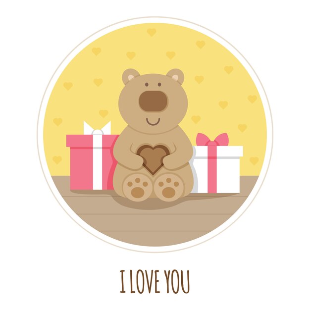 Vector i love you card. teddy bear. vector illustration.