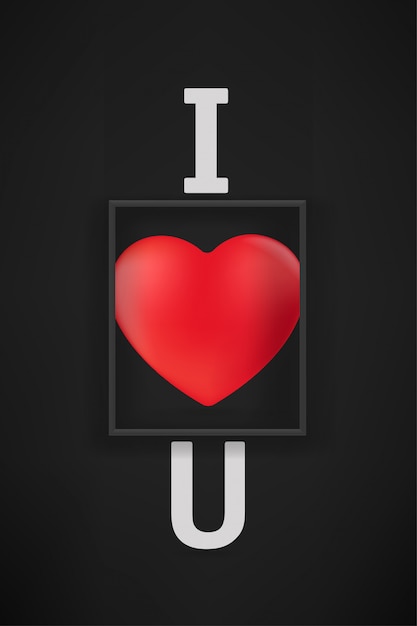 I love you concept. Black wall with black frame and red heart