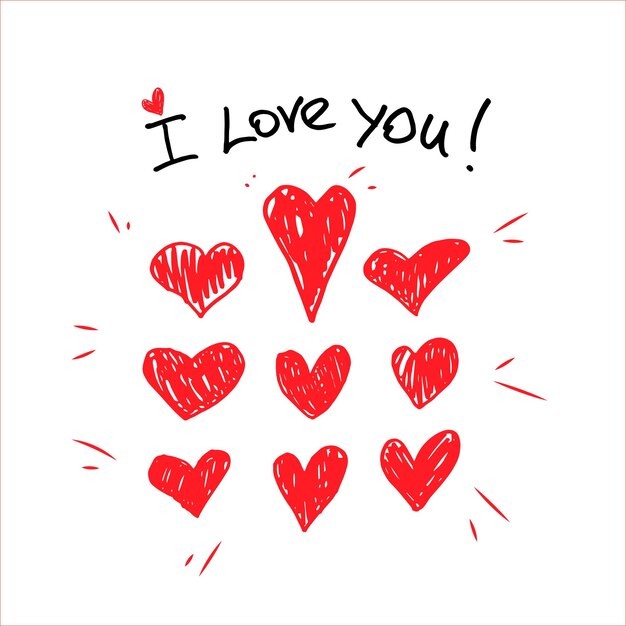 I love you . Doodle heart collection hand draw