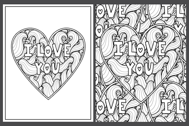 I love you doodle heart coloring pages set in us letter format black and white valentine's day