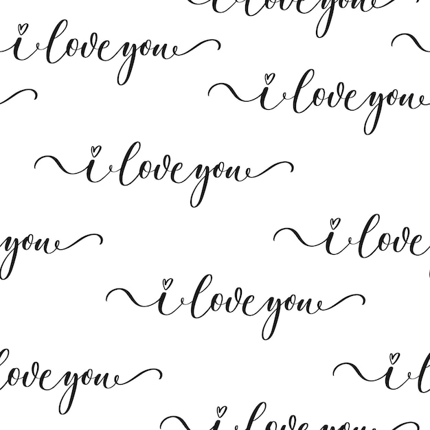 Vector i love you hand drawn calligraphy seamless patern for wrapping paper