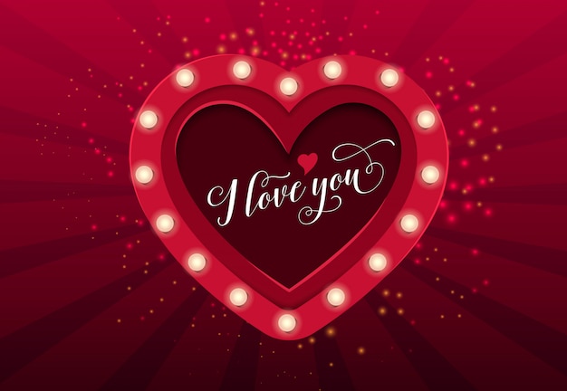 I Love You Lettering in Heart with Bulbs