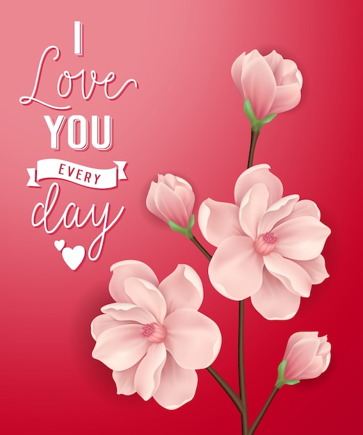 I love you lettering with pink blossoms