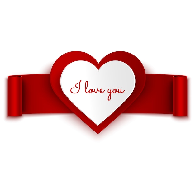 I love you message on heart and red ribbon