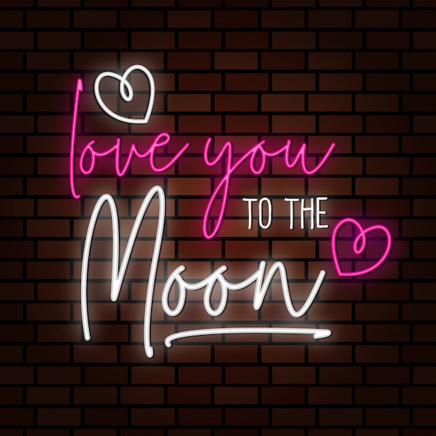 i love you to the moon lettering neon style sign illustration