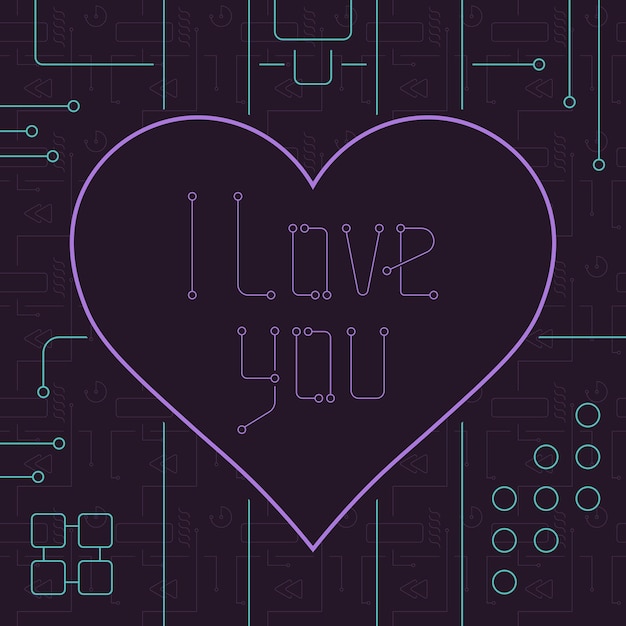 Vector i love you techno line art bakcground