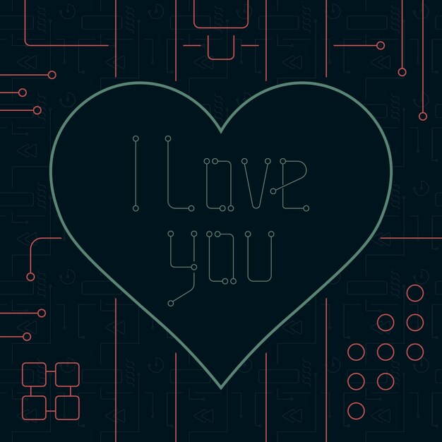 Vector i love you techno line art bakcground