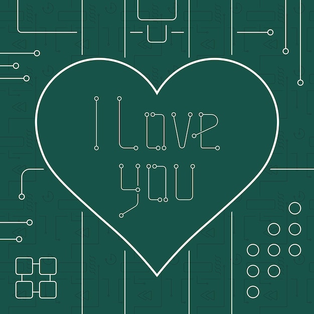 Vector i love you techno line art bakcground