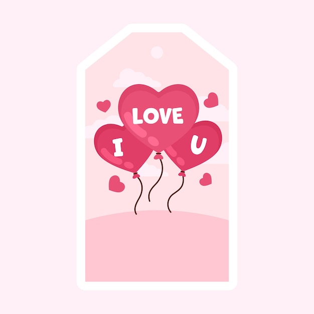 Ti amo testo a forma di cuore palloncini su nuvole rosa pentagono sfondo per amore tag o sticker design