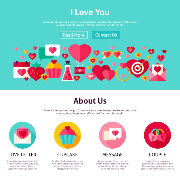 Ti amo sito web design. illustrazione vettoriale di stile piatto per banner web e pagina di destinazione. buon san valentino.