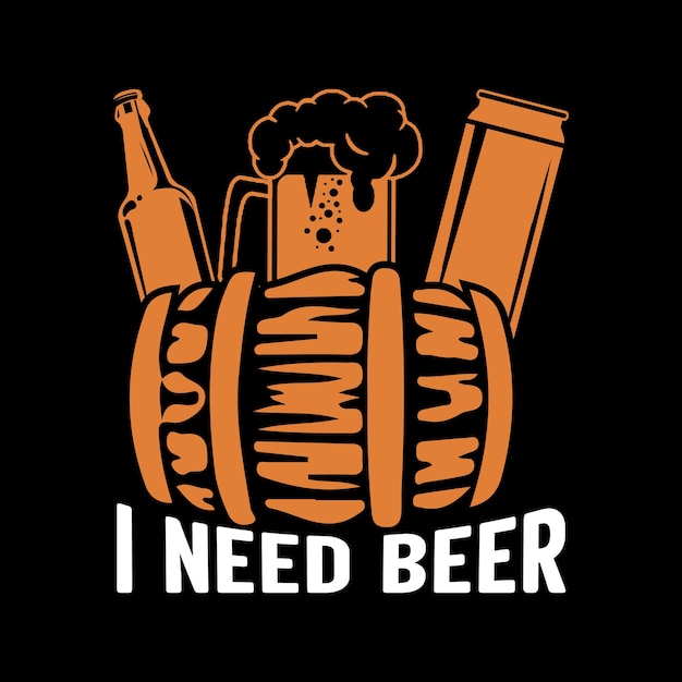 I need beer hand drawn vector t shirt design