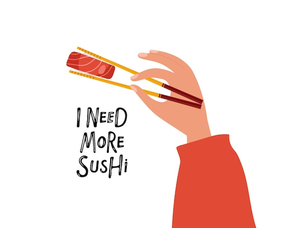 I need more sushi. Hand holding tuna sushi With Chopstick isolated on white background