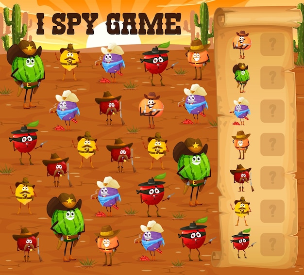 I spy game cartoon fruit cowboy ranger sheriff