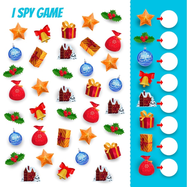 I spy game of Christmas gifts counting puzzle