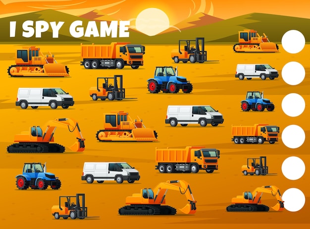 I spy game construction machinery trucks quiz