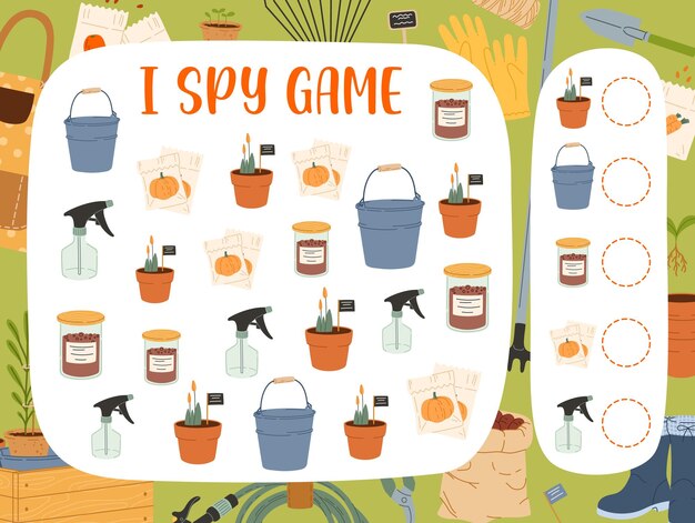 I spy game Farm and gardening tools brain puzzle