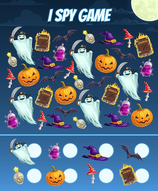 I spy game for kids with Halloween characters