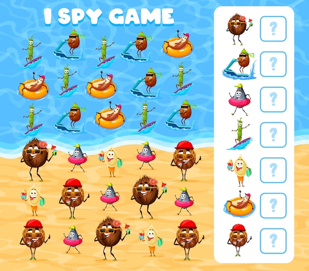 I spy game with cheerful nuts on summer vacation