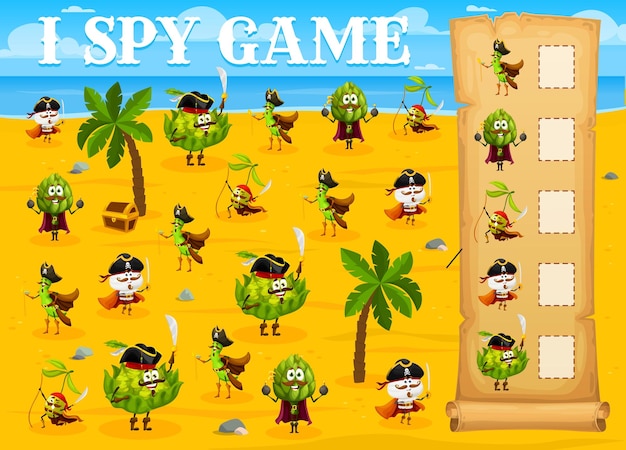 Premium Vector  I spy game, cartoon vegetable pirate or corsair