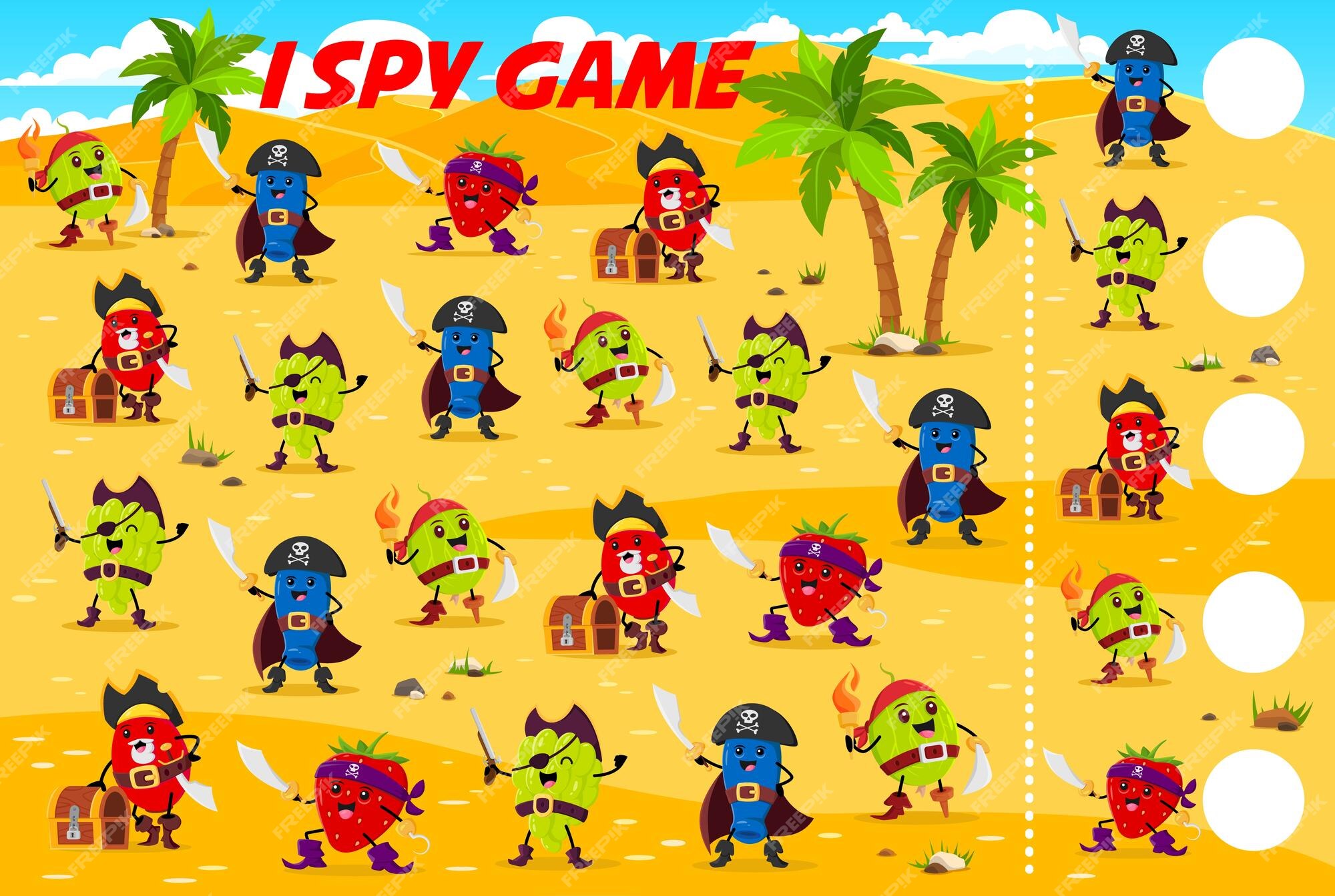 Premium Vector  I spy game, cartoon vegetable pirate or corsair