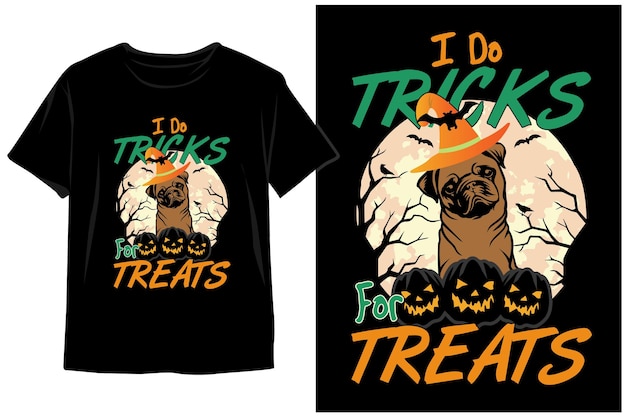 I Do Tricks for Treats. Halloween Dog Vintage Halloween T-shirt design. Halloween vector