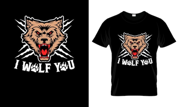 ベクトル i wolf you カラフルなグラフィック t シャツウルフ t シャツのデザイン