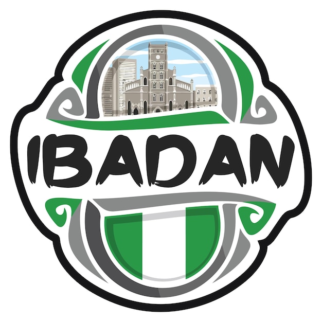 Ibadan Nigeria Flag Travel Souvenir Sticker Skyline Logo Badge Stamp Seal Emblem Vector SVG EPS