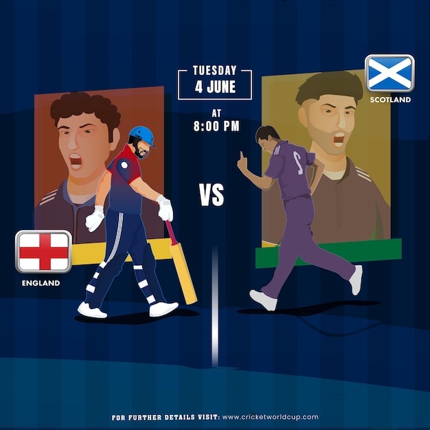 ベクトル iccメンズt20ワールドカップ 2024 イングランド vs スコットランド プレイヤーチーム 広告ポスターデザイン
