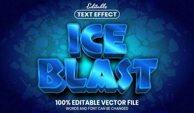 Vector ice blast text, font style editable text effect