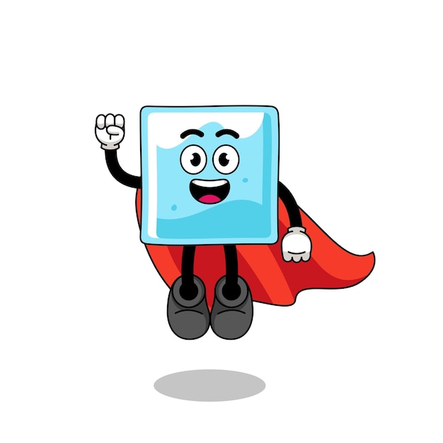 Ice block cartoon with flying superhero character design