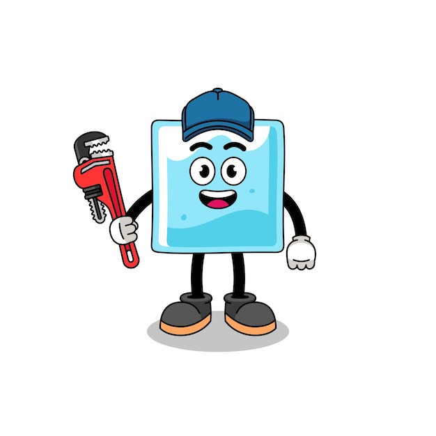 Ice block illustration cartoon as a plumber character design